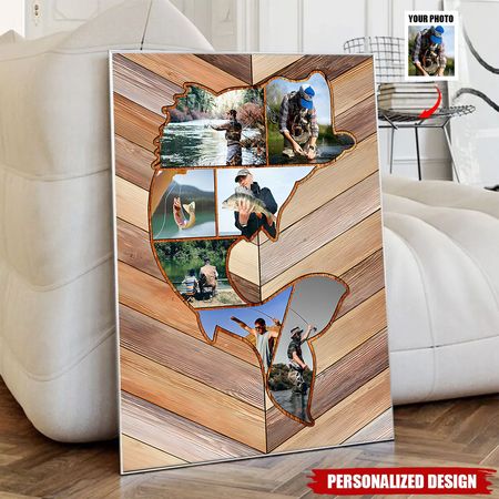 Personalized Fishing Memories, Custom Fishing Collage Canvas, Gift For Fishing Men